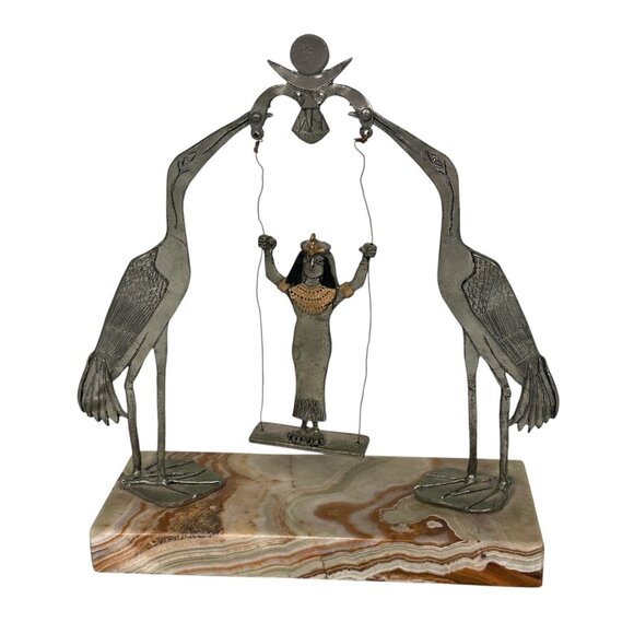 Egyptian Goddess Isis? Stork Heron Metal Marble Base Statue Art Deco Figure - Picture 2 of 13